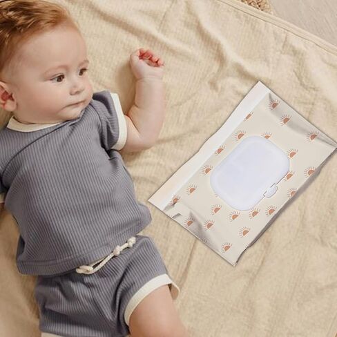 3pack baby wipes dispenser， wipe container for travel，cute style Reusable Portable Wipe Holder，Refillable Wet Wipe Pouch(boho rainbow sun style) in Kuwait