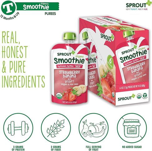 عصير سبراوت العضوي للأطفال الصغار، موز الفراولة مع الزبادي، كيس 118 مل (عبوة من 6 قطع) in Kuwait