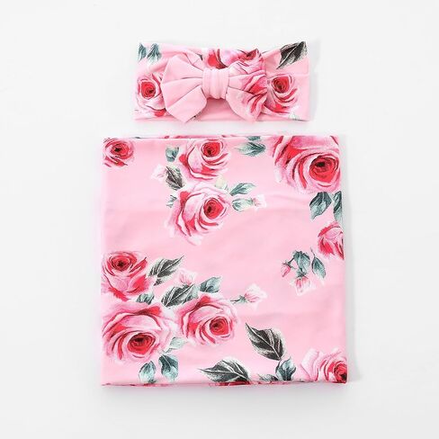 مجموعة بطانية استقبال من Galabloomer، مجموعة عصابة رأس بطباعة زهور، قماط أطفال، بطانيات استقبال (كحلي 9) in Kuwait