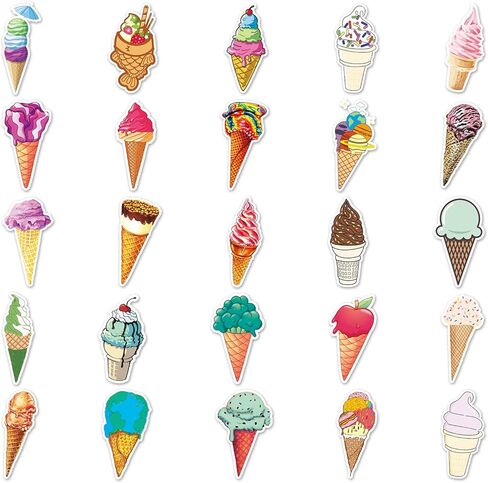 ملصقات الآيس كريم - 50 قطعة من ملصقات الكمبيوتر المحمول، ديكورات الفينيل المقاومة للماء DIY لجهاز الكمبيوتر المحمول غيتار المياه، لوازم خبز الكوكتيل والبيرة، ديكور نباتي مصاصة للمراهقين والبالغين in Kuwait