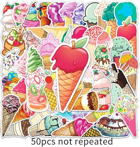 ملصقات الآيس كريم - 50 قطعة من ملصقات الكمبيوتر المحمول، ديكورات الفينيل المقاومة للماء DIY لجهاز الكمبيوتر المحمول غيتار المياه، لوازم خبز الكوكتيل والبيرة، ديكور نباتي مصاصة للمراهقين والبالغين in Kuwait