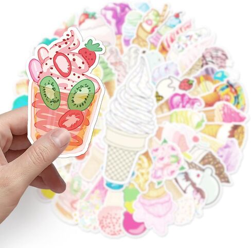 ملصقات الآيس كريم - 50 قطعة من ملصقات الكمبيوتر المحمول، ديكورات الفينيل المقاومة للماء DIY لجهاز الكمبيوتر المحمول غيتار المياه، لوازم خبز الكوكتيل والبيرة، ديكور نباتي مصاصة للمراهقين والبالغين in Kuwait
