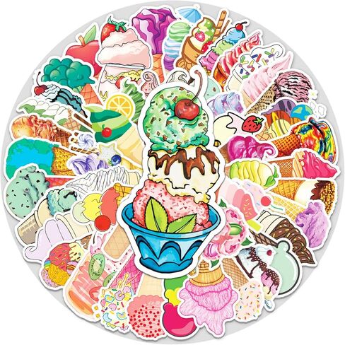 ملصقات الآيس كريم - 50 قطعة من ملصقات الكمبيوتر المحمول، ديكورات الفينيل المقاومة للماء DIY لجهاز الكمبيوتر المحمول غيتار المياه، لوازم خبز الكوكتيل والبيرة، ديكور نباتي مصاصة للمراهقين والبالغين in Kuwait