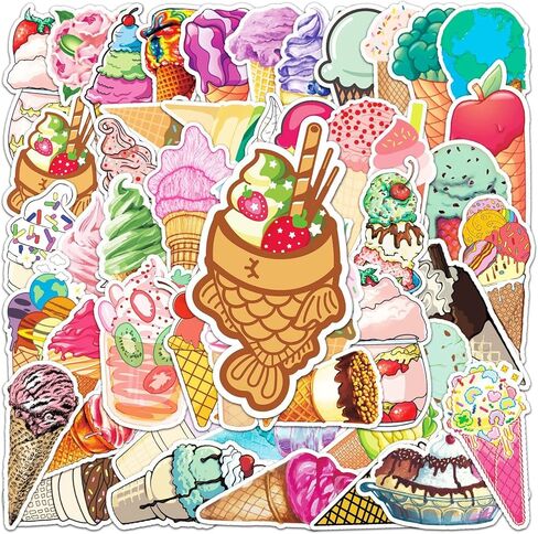 ملصقات الآيس كريم - 50 قطعة من ملصقات الكمبيوتر المحمول، ديكورات الفينيل المقاومة للماء DIY لجهاز الكمبيوتر المحمول غيتار المياه، لوازم خبز الكوكتيل والبيرة، ديكور نباتي مصاصة للمراهقين والبالغين in Kuwait