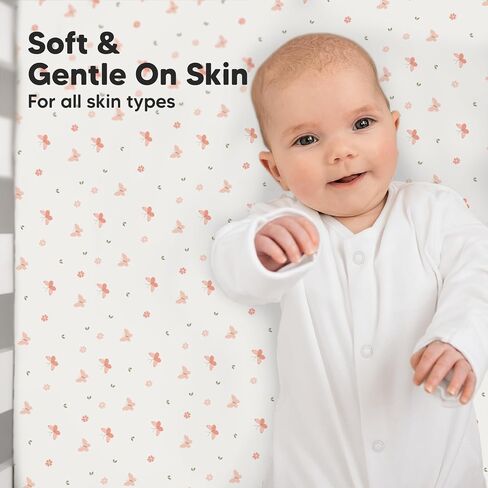 KeaBabies 2-Pack Baby Crib Sheets for Boys, Girls, 52x28 Fitted (Cameo) | Viscose Derived from Bamboo, Toddler Bed Sheets Neutral, Fitted Crib Mattress Sheet for Standard Baby Bedding, Soft, Cozy in Saudi Arabia