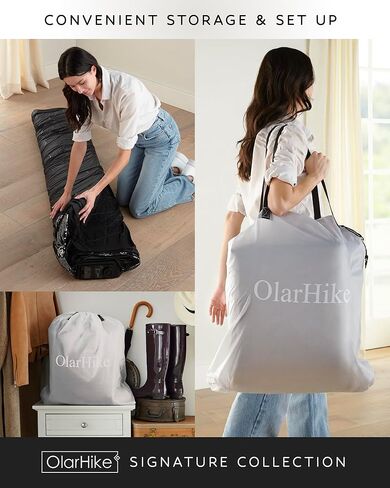 مرتبة هوائية كوين من مجموعة OlarHike Signature Collection مع مضخة مدمجة، مرتبة هوائية فاخرة مقاس 18 بوصة مع طبقة علوية من إسفنج الحرير للتخييم والمنزل والضيوف، سرير هوائي متين وسريع وسهل النفخ/التفريغ باللون الأسود in Kuwait