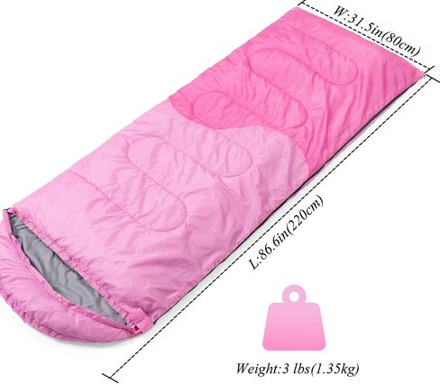 Sleeping Bag - 3 Seasons for Adults Boys Girls Camping Hiking - Warm Cold Weather Lightweight Portable with Compression Bag for Backpacking in Spring, Summer, Fall and Winter in Saudi Arabia