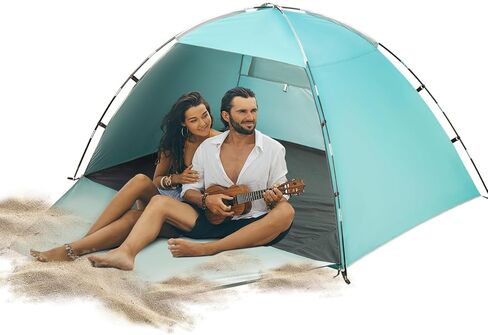 خيمة شاطئ تتسع من 2 إلى 4 أشخاص، خيمة شاطئ ومأوى للشمس بعامل حماية من الأشعة فوق البنفسجية 50+، نافذة شبكية كبيرة قابلة للتنفس، سهلة التركيب، للشاطئ والتخييم وصيد الأسماك in Kuwait