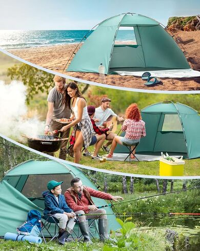 خيمة شاطئ تتسع من 2 إلى 4 أشخاص، خيمة شاطئ ومأوى للشمس بعامل حماية من الأشعة فوق البنفسجية 50+، نافذة شبكية كبيرة قابلة للتنفس، سهلة التركيب، للشاطئ والتخييم وصيد الأسماك in Kuwait