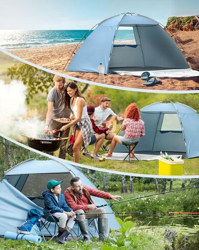 خيمة شاطئ تتسع من 2 إلى 4 أشخاص، خيمة شاطئ ومأوى للشمس بعامل حماية من الأشعة فوق البنفسجية 50+، نافذة شبكية كبيرة قابلة للتنفس، سهلة التركيب، للشاطئ والتخييم وصيد الأسماك in Kuwait