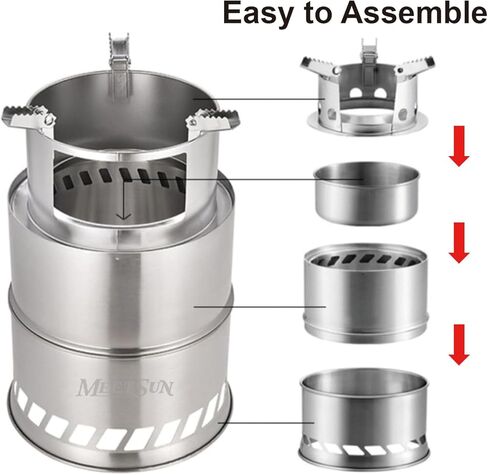 موقد خشب للتخييم كبير الحجم من MEETSUN، موقد حرق الخشب المحمول من الفولاذ المقاوم للصدأ، موقد على الظهر، موقد نار، موقد كحول صلب للتخييم، التنزه سيرًا على الأقدام، نزهة داخلية، حديقة شواء in Kuwait