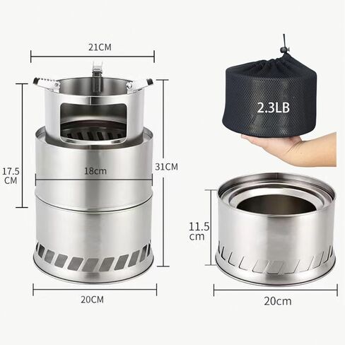 موقد خشب للتخييم كبير الحجم من MEETSUN، موقد حرق الخشب المحمول من الفولاذ المقاوم للصدأ، موقد على الظهر، موقد نار، موقد كحول صلب للتخييم، التنزه سيرًا على الأقدام، نزهة داخلية، حديقة شواء in Kuwait