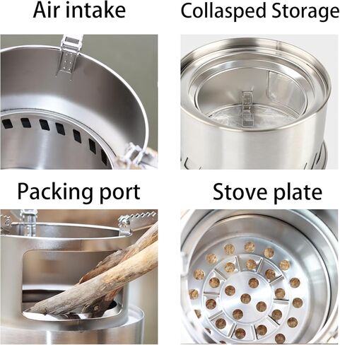 موقد خشب للتخييم كبير الحجم من MEETSUN، موقد حرق الخشب المحمول من الفولاذ المقاوم للصدأ، موقد على الظهر، موقد نار، موقد كحول صلب للتخييم، التنزه سيرًا على الأقدام، نزهة داخلية، حديقة شواء in Kuwait