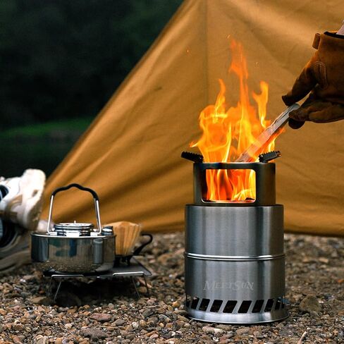 موقد خشب للتخييم كبير الحجم من MEETSUN، موقد حرق الخشب المحمول من الفولاذ المقاوم للصدأ، موقد على الظهر، موقد نار، موقد كحول صلب للتخييم، التنزه سيرًا على الأقدام، نزهة داخلية، حديقة شواء in Kuwait