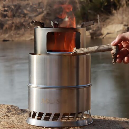 موقد خشب للتخييم كبير الحجم من MEETSUN، موقد حرق الخشب المحمول من الفولاذ المقاوم للصدأ، موقد على الظهر، موقد نار، موقد كحول صلب للتخييم، التنزه سيرًا على الأقدام، نزهة داخلية، حديقة شواء in Kuwait