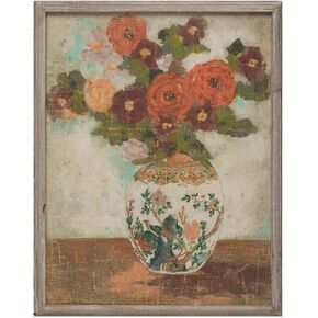 Creative Co-Op Wood Framed Wall Décor with Flowers in Vase Portrait, Multicolor