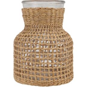 Cabilock Decorative Glass Bottle Rattan Vase Flower Bud Vases with Rattan Weaving Bottle Holder Apothecary Jars Decorative Glass Bottle for Home Balcony Garden Decor M