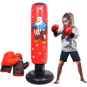 47" Kids Punching Bag with Boxing Gloves, Inflatable Boxing Bag for Boys and Girls