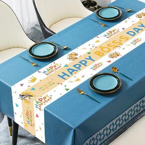 Happy Boss’s Day Table Runner Party Supplies - Best Boss Ever World’s Desk Decor Boss's Kitchen Dining Polyester, 1 Foot by 6 Feet, White (HB0055)