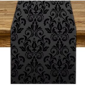 Vintage Damask Table Runner, Classical Luxury Old Fashioned Damask Royal Victorian Floral Print Table Runner for Dinning Holiday Party Indoor Outdoor Decor, 13x36inch