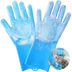 Pecute Double-Sided Dog Bathing Brush, Silicone Dog Washing Gloves Dog Shampoo Brush with High-Density Teeth, Heat-Resistant Cat Bathing Gloves, Efficient Pet Grooming Gloves for Bathing Massaging