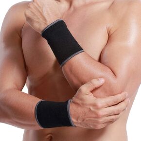 NeoTech Care Wrist Band Support Sleeve - Elastic & Breathable Knitted Fabric Compression Brace - for Tennis, Gym, Sport, Tendonitis - Black Color (Size M, 1 Unit)