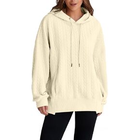 AlvaQ Womens Oversized Hoodies Fall Winter Casual Quilted Long Sleeve Drawstring Hooded Pocketed Sweatshirts Pullover Top