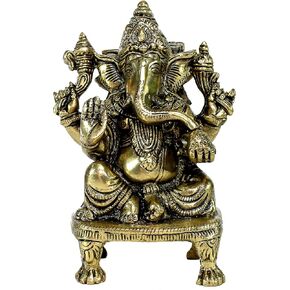 eSplanade 8" Brass Ganesha in Antique Finish | Pooja Puja Ganesh Ganesha Ganpati Ganapati Murti Idol (8" Ganesh Big)
