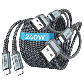 240W USB C to USB C Cable 6.6FT USB Type C Fast Charging Cable Nylon Braided 3.1A USB C to USB A Charger Cord for iPhone 15/15 Plus/15 Pro Max/iPad Pro/Air/Mini/MacBook/Galaxy S24/S23/S22 (6.6ft)
