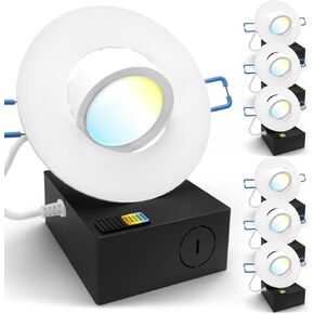 Sunco 6 Pack Adjustable Recessed Lighting 3 Inch LED, Angled Directional Eyeball Canless Gimbal, 500 LM, Selectable CCT 2700K/3000K/4000K/5000K/6000K, Dimmable, 6W, with Junction Box ETL