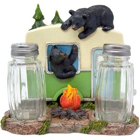 Black Bear in a Camper Salt and Pepper Shaker and Napkin Holder, 5 Inch (Shakers Included)