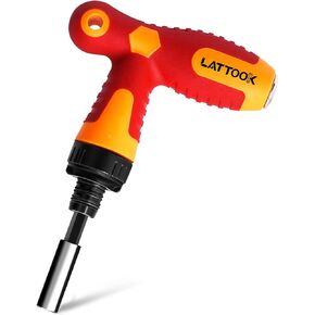 T Handle Ratchet Driver, LATTOOK 1/4" Ratcheting Bit Driver T Handle with Adjustable Drill Bit Extension, Screwdriver Handle for Holding Bits with Non-slip Material