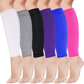 Geyoga 6 Pairs Calf Compression Sleeve for Men Football Leg Sleeve Elastic Soccer Sleeve Calf Support Sock for Women Athlete