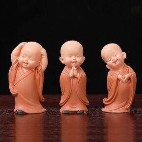 3 PCS Laughing Buddha Statue for Good Luck, Resin Standing Baby Buddha Monk Statue Figurine Home Decor, Classic Delicate Arts and Crafts Tea Accessories