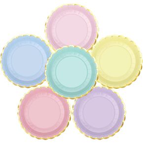 peony man 24 Pcs Pastel Scalloped Paper Plates Disposable Party Plates 9 Inch Gold Edge Colorful Dinner Plates Pastel Rainbow Dessert Plates for Wedding Birthday Baby Shower Party Supplies