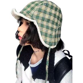 Reversible Winter Hat with Ear Flaps for Men Women,Ladies Plaid Hat with Ear Flaps,Lamb Wool Lining Flannel Hat Beanie