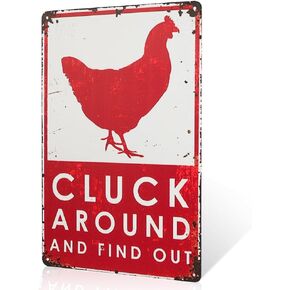 Cluck Around and Find Chicken Metal Wall Sign, Home, Kitchen, Bathroom Decor
