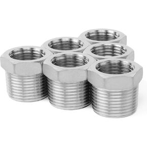 ChillWaves 304 Stainless Steel Pipe Fitting, Reducer Hex Bushing 3/8" NPT Male x 1/4" NPT Female Thread Adapter(6-PACK)