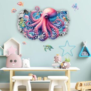 Octopus Wall Stickers 3D Ocean Animal Wall Decals Sea Life Wall Decals Under The Sea Animal Wall Stickers Octopus Wall Mural Decal 3D Ocean Wall Decals for Kids Room Bedroom Playroom Decor