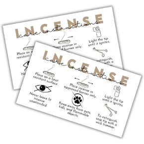 Incense Care Instruction Cards | 50pk 2x3.5" Client Minimalist How to Use Powder Loose DIY Template Packaging Inserts Warning Labels Scents