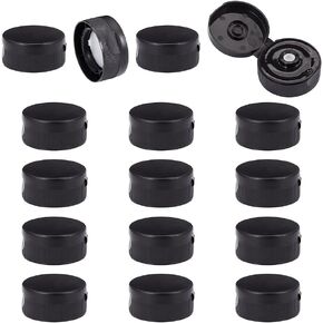 OLYCRAFT 16Pcs 38/400 Black Flip Top Caps With 0.4 Inch Orifice Replacement Flip-Top Dispensing Fliptop Lid Drip Reusable Plastic Bottle Cap for Squeeze Bottle Lids Inner Diameter 35mm