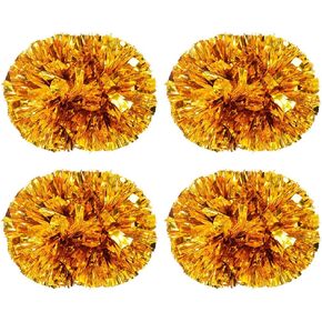 4 Pcs Metallic Cheerleading Pom Poms, Handmade Cheerleader Cheering Squad Pompoms with Handles for Boys Girls School Sports Games Team Spirit Cheer Type 15