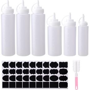 6 قطع زجاجة ضغط للصلصة، زجاجات الصلصة تتضمن 8 ملصقات وفرشاة تنظيف واحدة، زجاجات رش متعددة الأغراض للكاتشب والتوابل وصلصة الشواء والملابس والشواء والشواء والحرف اليدوية والشراب in Kuwait