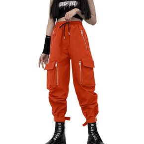 MEINVQIAOTI Black Cargo Pants Women Loose Chained Pants Multi-Pocket Multi-Zip Punk Goth Pants