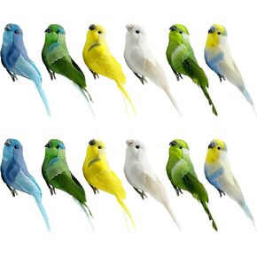 LWINGFLYER 12PCS Artificial Parrots Birds Realistic Small Parrotlet Birds Decor 5Inch Simulation Foam Feather Birds for Christmas Tree Decoration Crafts Wreaths Floral Arrangements (Clip on)
