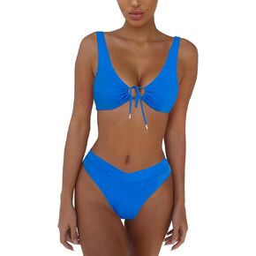 Women Sexy Tie Front Cutout Push Up Bikini Set Cheeky V Crossover High Waisted Tummy Control Swimsuit 2 Piece