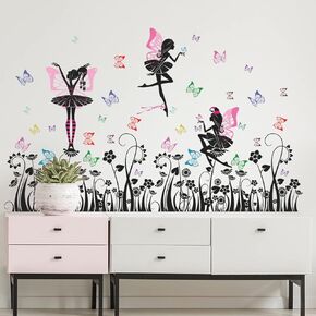 Black Ballet Girl Bedroom Decor Colorful Butterfly Wall Decor for Girls Kids Bedroom DIY Ballet Dance Ballerinas Vinyl Wall Decals Art Stickers Home Wall Decoration