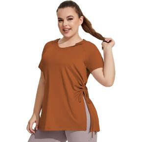 JBT Plus Size Workout Tops Short Sleeve Yoga T Shirt Top Hoodies for Women Running Lightweight Sweatshirts With Drawstring