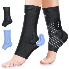 Ankle Brace with Silicone Pad, Ankle Brace (1 Pair) for Women and Men with Adjustable Strap, Compression Support Sleeve Relief for Sprained Ankle, Plantar Fasciitis, Heel Spurs, Black M