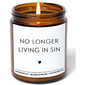No Longer Living in Sin - Unique Couple Wedding Gift for Bride and Groom - His and Hers Anniversary Present Husband and Wife - Funny Engagement Gifts for Him and Her - 9 oz Soy Wax Candle